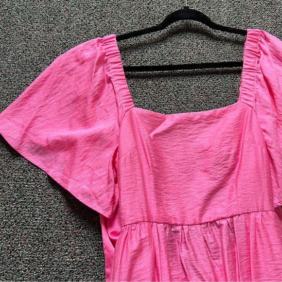A New Day Bright Pink Midi Puff Flutter Short-Sleeve Tie-Back Ruffle Dress Sz S - Picture 5 of 16